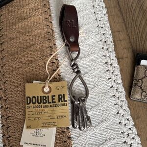 Ralph Lauren Double RL Brown Leather Keychain